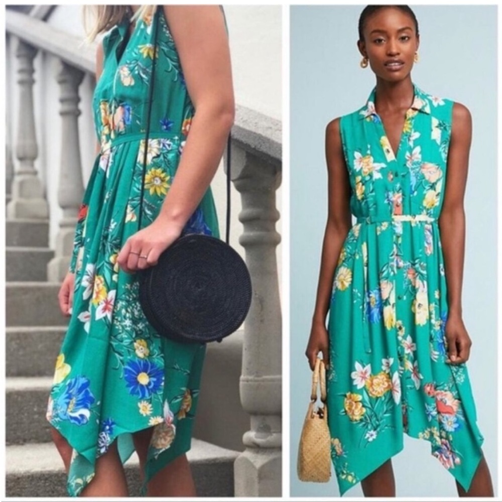 Anthro Maeve Sleeveless Button Down Floral Dress